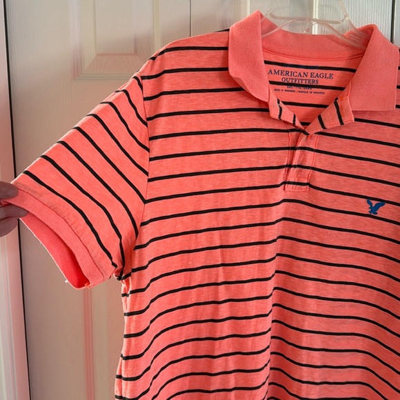 American Eagle Outfitters Coral & Black Striped Polo Shirt - XXL - Picture 3 of 6